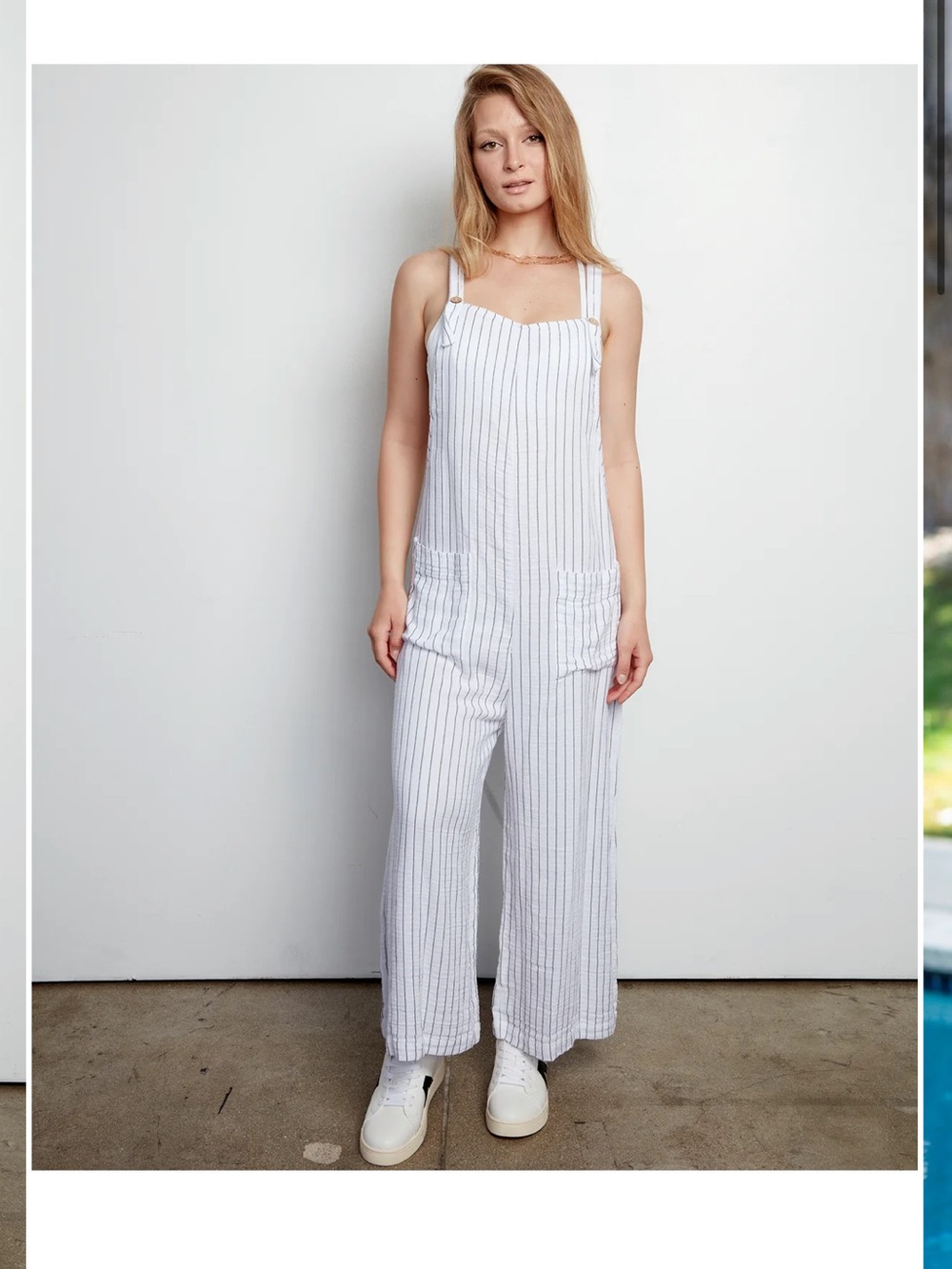 Striped White Wide-Leg Cotton Jumpsuit